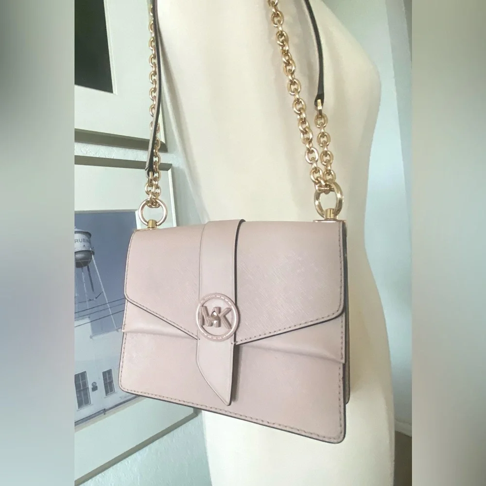 Michael Kors Greenwich Convertible Crossbody in Soft Pink Saffiano Leather